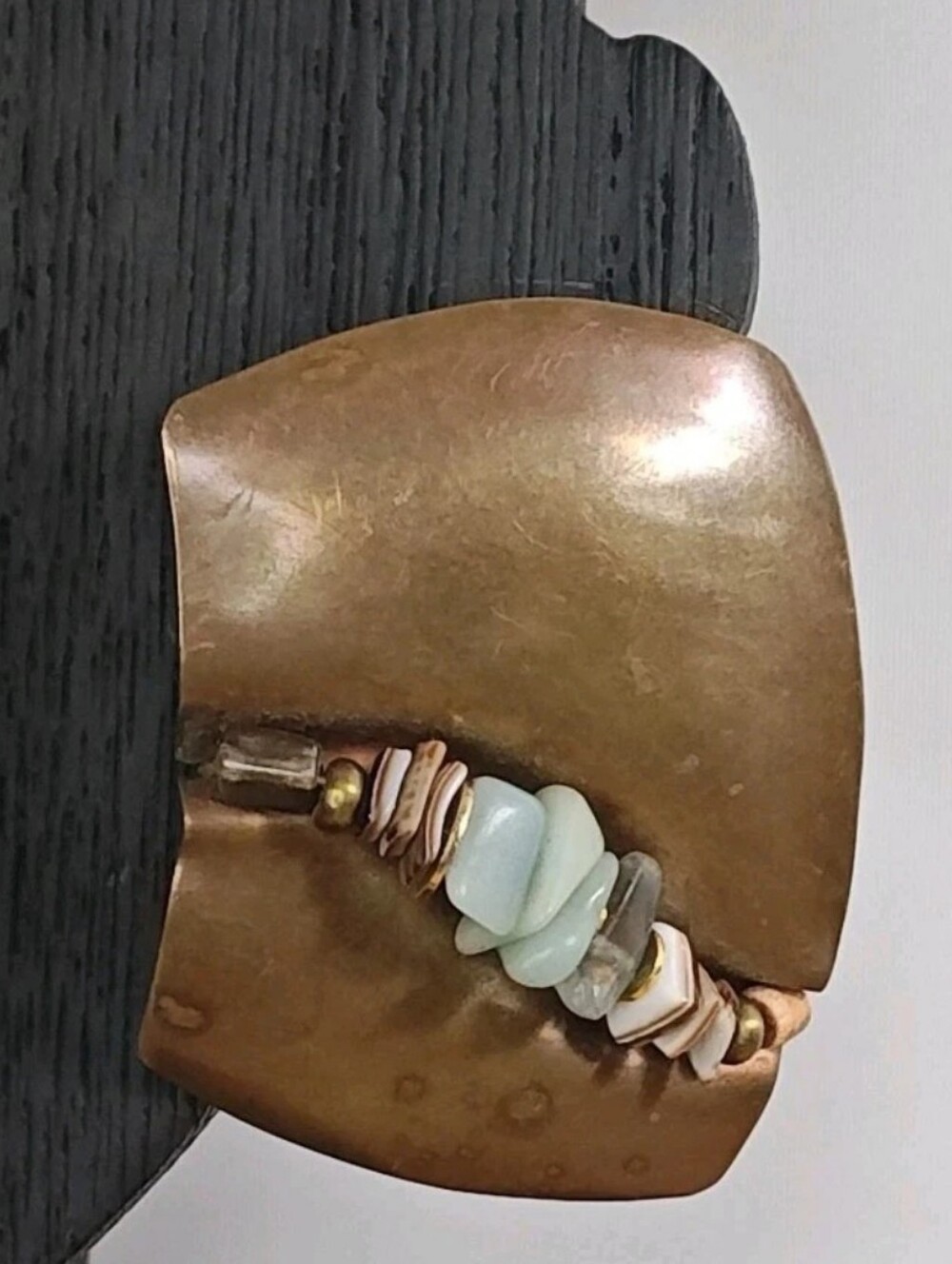 Elaine Coyne Artesian Crystal Chips Brass Metal Earrings Modern Brutalist Chunky